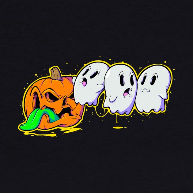 Spooky Creepy Halloween Evil Pumpkin Eating Ghost Halloween Gamer by SWIFTYSPADE